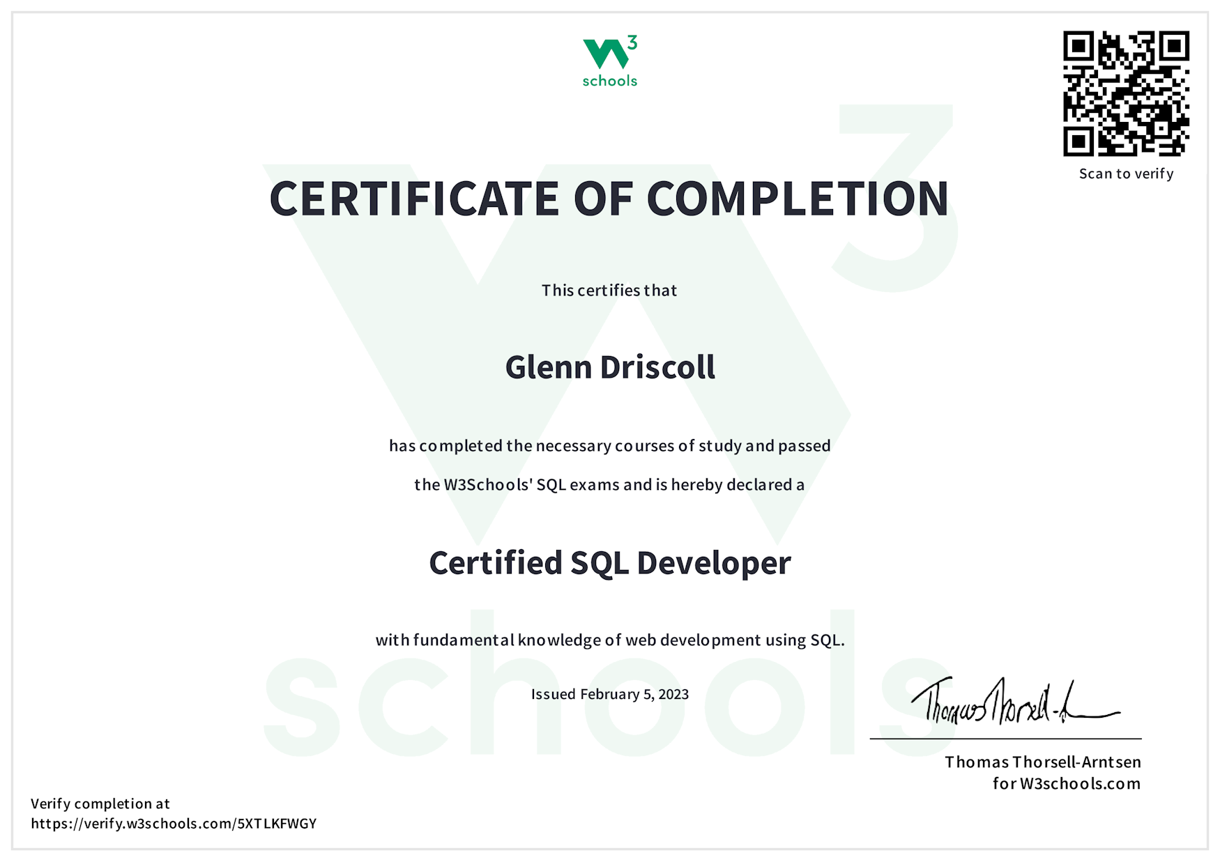 SQL Certificate